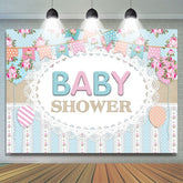 Lofaris Blue And Pink Flowers Flags Themed Baby Shower Backdrop
